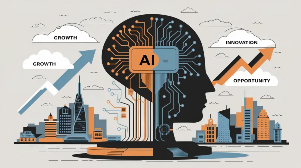 AI-driven future of B2B sales with a dynamic business landscape emphasizing growth, innovation, and opportunity